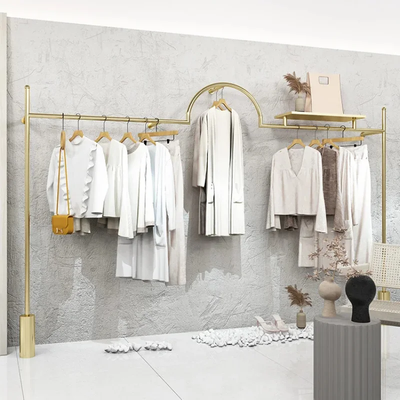 custom.Clothing Stainless Steel Wall Display Racks Wall-mounted Hanger Gold Wall Mounted Clothing Rack Clothes Shop