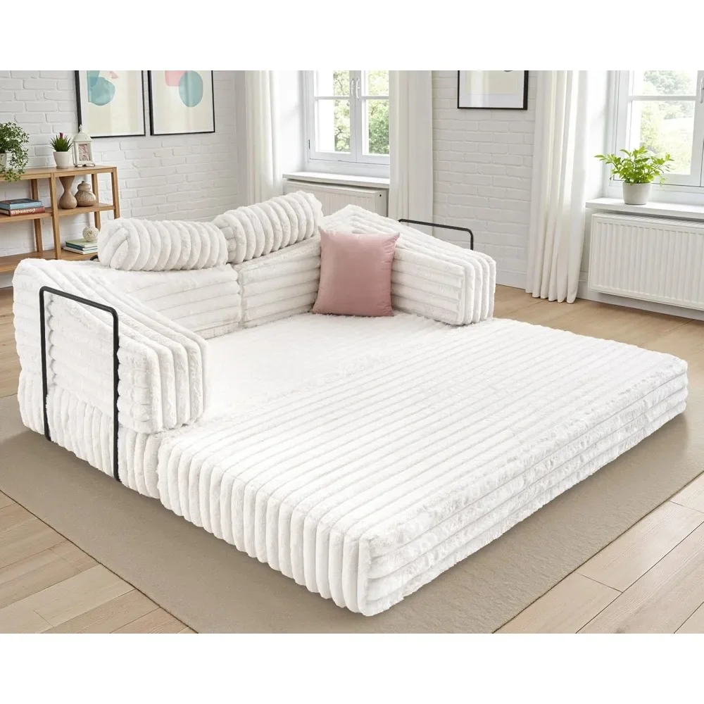 

Foldable Sofa Bed, Convertible Floor Sofa with Plush Faux Fur, No Assembly Mattress Couch for Living Room, Apartment