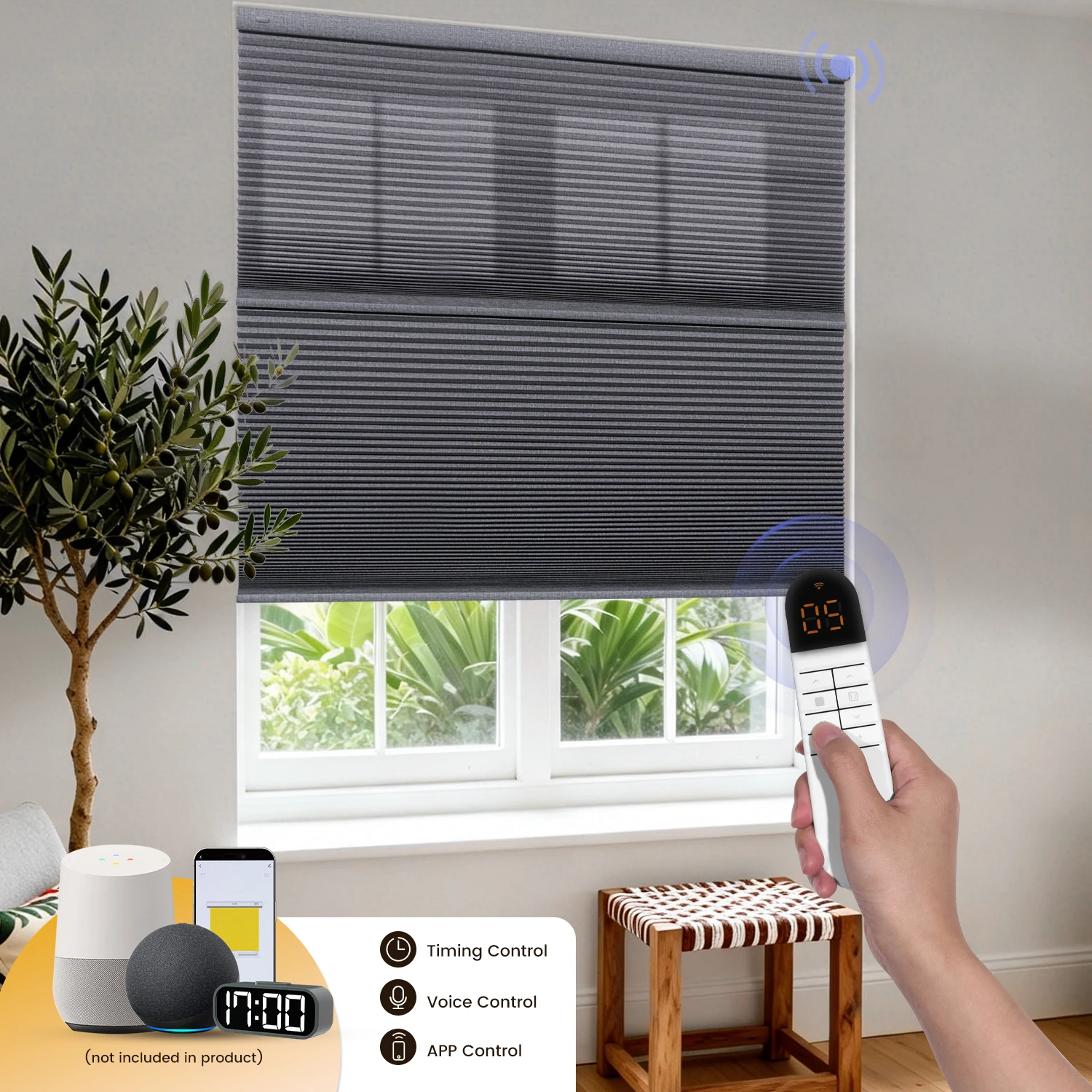 Pocageum Customizable Motorized Honeycomb Shades Smart Voice & APP Remote Control Blinds for Home Office Bedroom Window Decor
