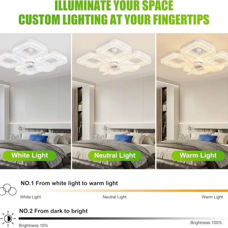 Smart LED Ceiling Fan Light 48W Energy Efficient with Remote Control 3 Speed Options 2/4H Timer E27 Compatible for Living Room B