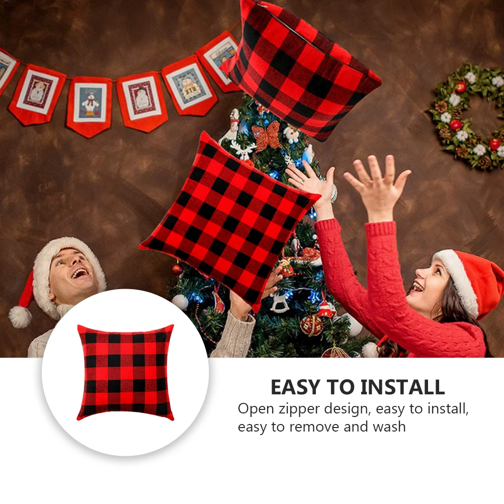 

Red Plaid Pillow Cover Flax Pillowcase Grid Office Cushion Christmas Sofa Ornament Home Decor Simple Decorative Pillows for Bed