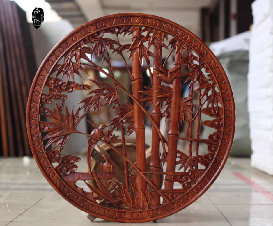 

Wooden pendant bamboo news peace round double fish nine fish living room porch wall hanging background wall hanging screen