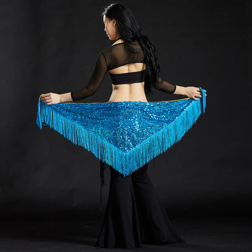 New Belly Dance Hip Scarf Triangle Mesh Diamond HipTowel Multi Layer Tassel Beaded Waist Chain Group Versatile Practice