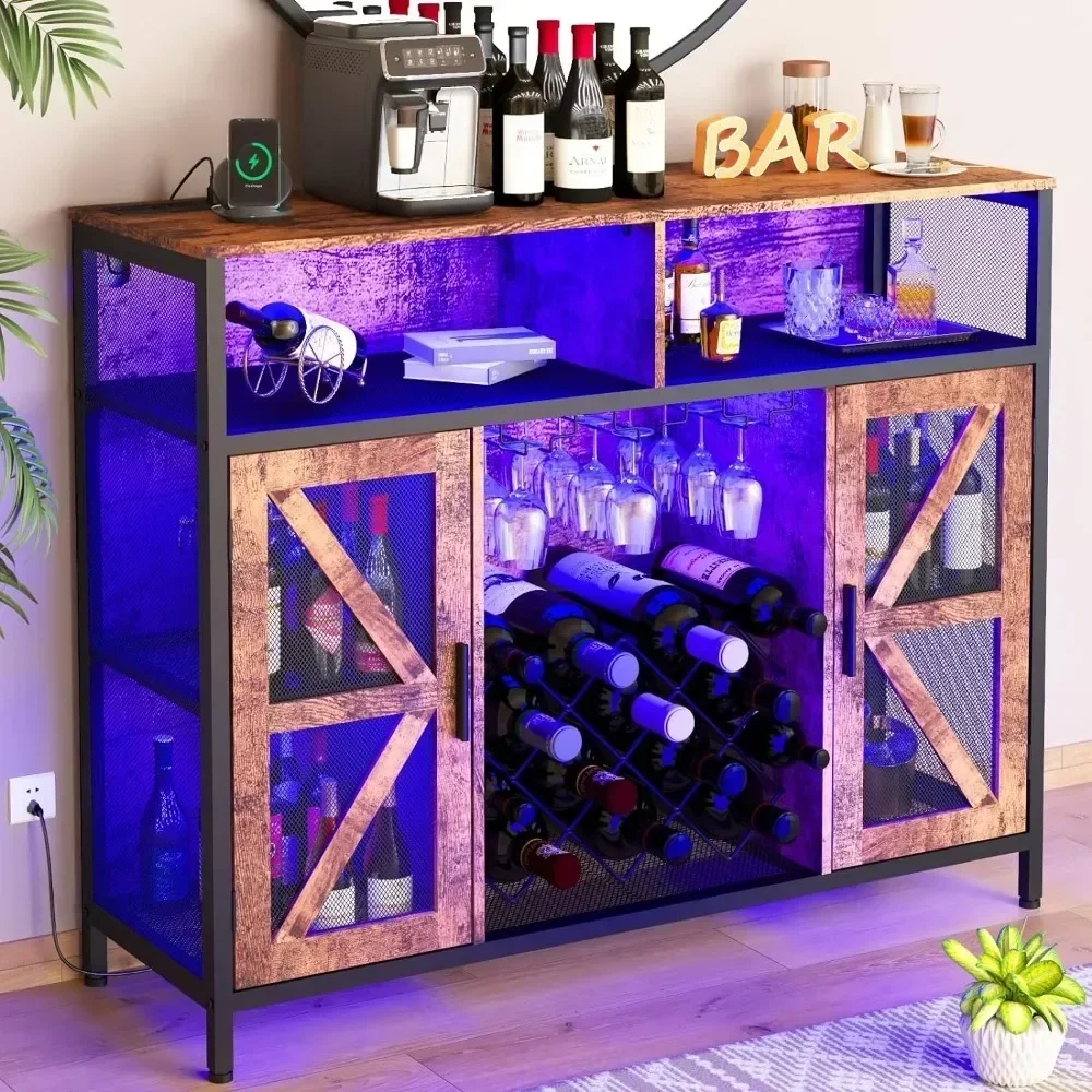 

XXL LED Wine Cabinet Home Bar Cabinets with Power Outlets, Coffee Bar Cabinet Liquor Cabinet Vintage