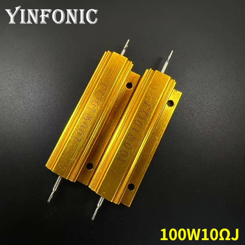 

RX24 100 Вт 10R Ом мощность металлический корпус алюминиевый золотой резистор 100 Вт 10R сопротивление резистор высокой мощности