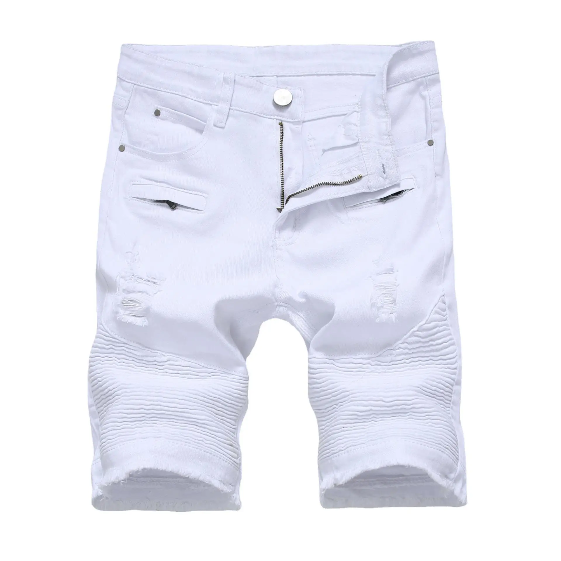 

Men's High Street Zipper Elastic Denim Jeans White And Black mid Waist Straight Leg Casual Comfortable Non-deformable