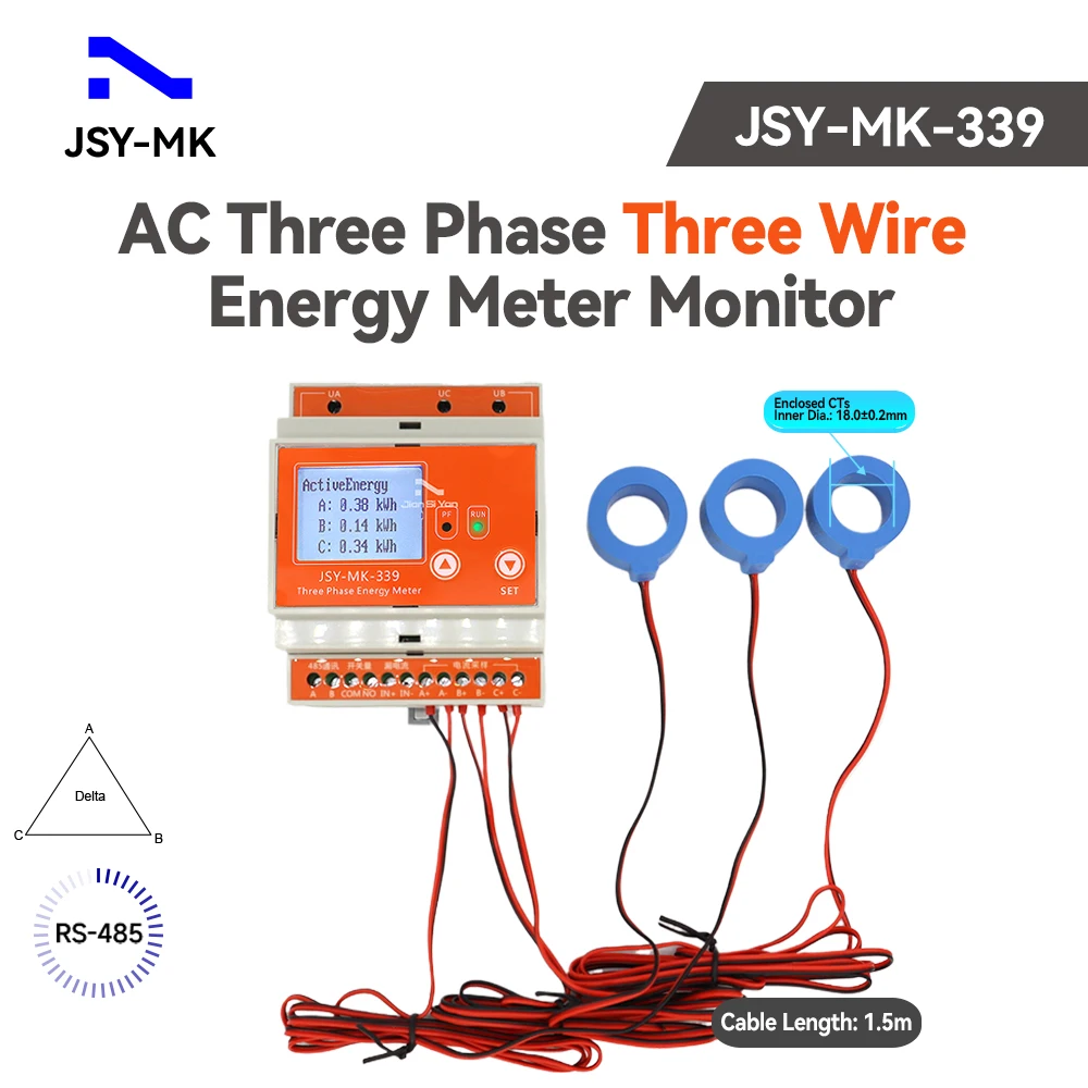 

JSY-MK-339 80A 3P3W AC Bi-directional Energy Meter Monitor Industrial Grade Energy Monitoring Device with RS485 Communication