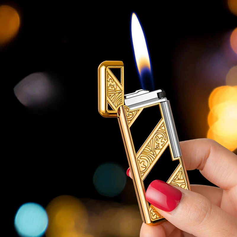 New HOT Personalized Grinding Wheel Side Slide Open Flame Butane Gas Lighter Luxury Metal Cigar Lighter Men Women High-End Gifts