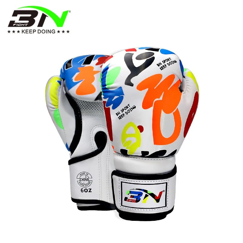 China Supplies BN Children's Graffiti Boxing Gloves 6oz Free Fighting Training White Black PU Leather Youth and Adults