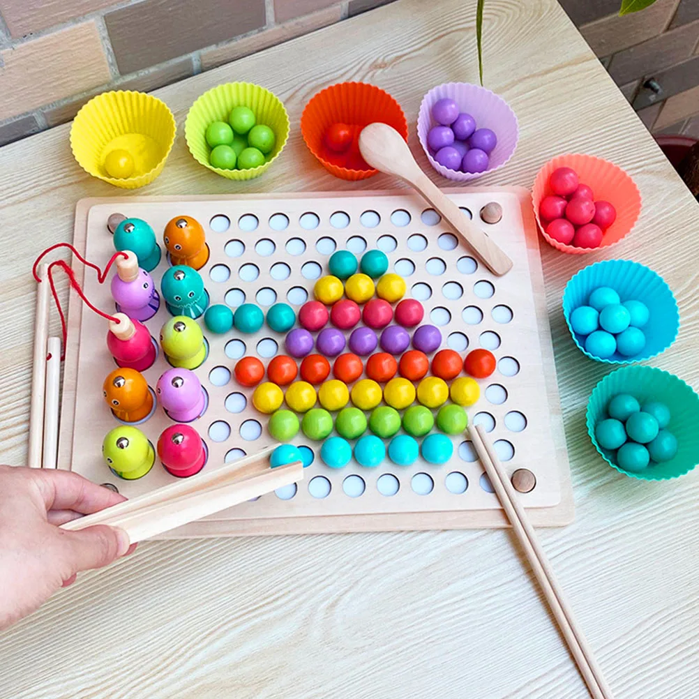 

3 Pcs Wooden Tweezers Toy Kids Early Education Fine Motor Bead Sorting Montessori Teaching Aids Hand Eye Coordination Gifts