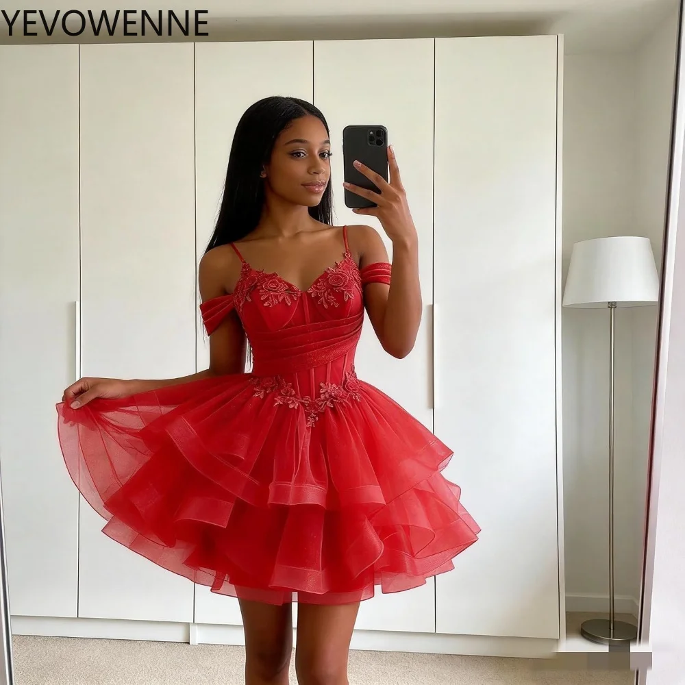 DAMA Dress Tulle Homecoming Dresses Spaghatti Strap Short Prom Dress 3D Flowers Tiered DAMA Dress for Quinceanera