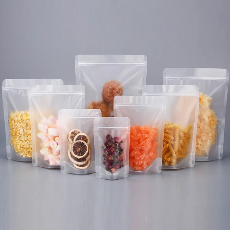 Stand Up Resealable Translucent Frosted Zip Lock Bag Heat Sealing Snack Nuts Coffee Tea Corn Plastic Packaging Storage Pouches