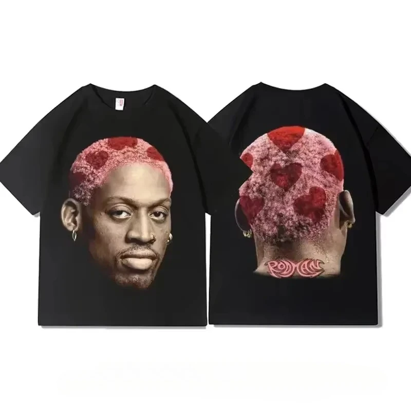 Camiseta con estampado de Rodman de baloncesto, verano, cuello redondo, algodón puro, manga corta, deportes para hombres y mujeres