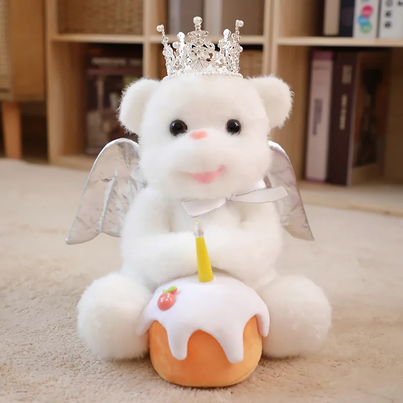 35cm Cute Bear Electric Plush Doll Birthday Crown Teddy Bear Sing Interactive Game Home Decor Kid Gift Baby Early Education Toys