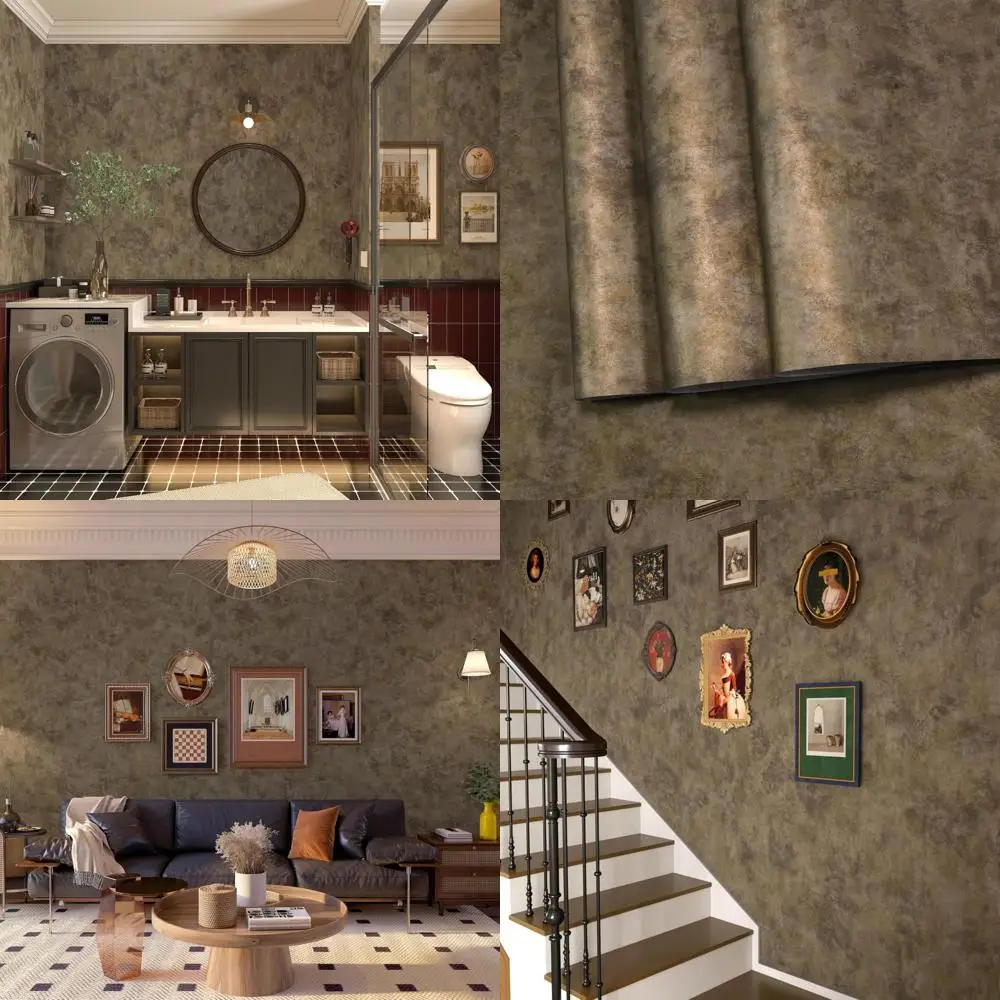 ورق جدران مزخرف خرساني حديث لمنتصف القرن قابل للتقشير واللصق مقاس 48 × 354 ديكور حائط صناعي من النحاس الذهبي والبني #1