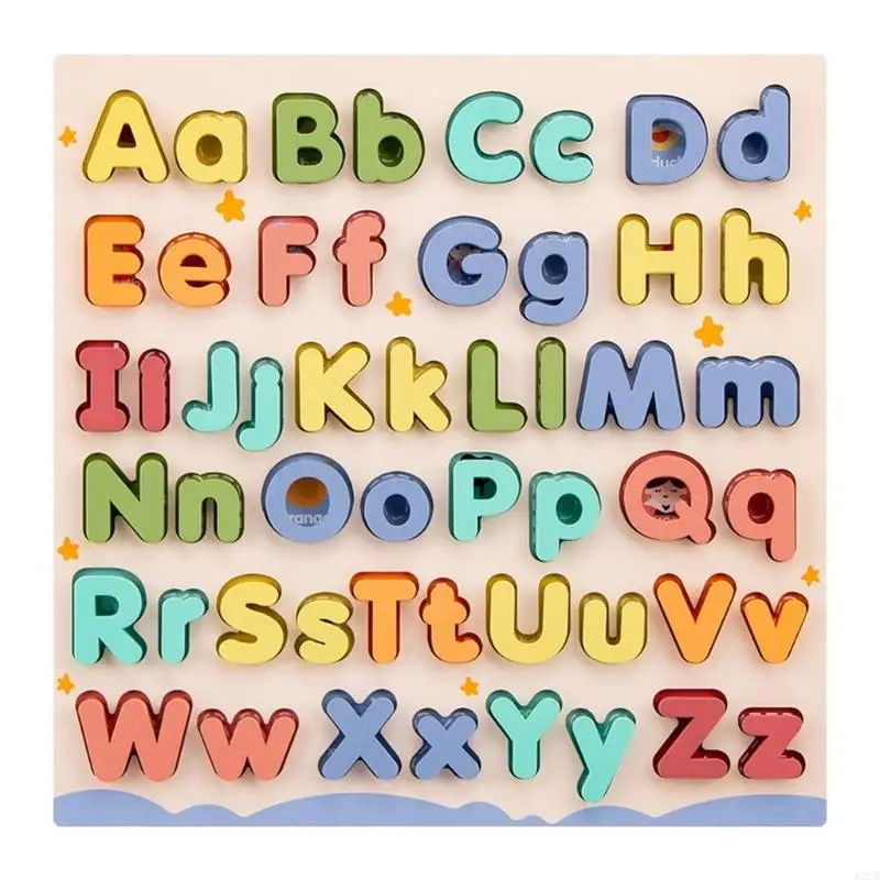 Educational Wooden Alphabets Puzzle Toy for Children Learning Uppercase and Lowercase Letters While Developing Fine Motor A2UB