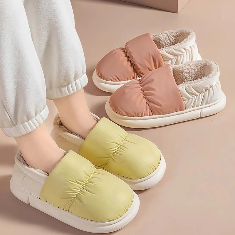 Cotton slippers for women in autumn and winter with added velvet for indoor home insulation and thick soled confinement shoes