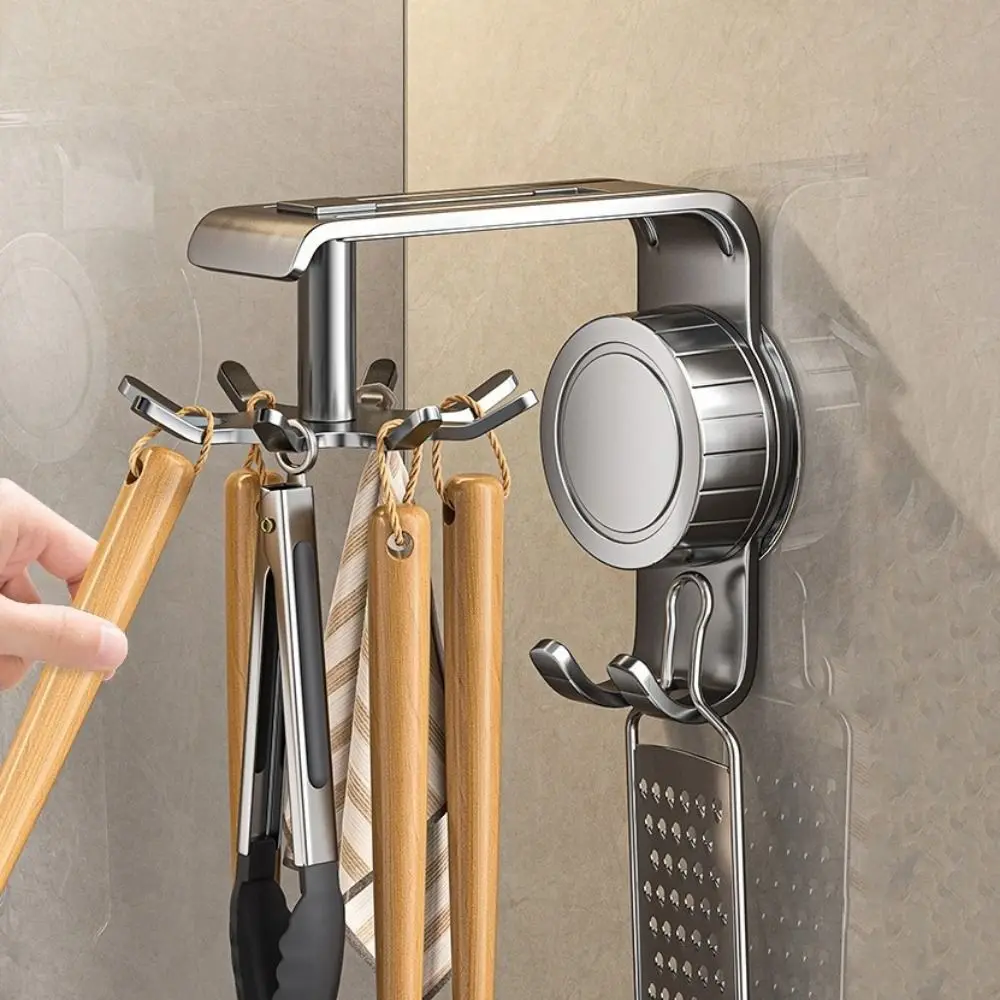 

Non Punching Kitchen Hook Wall Mounted Space Saving Pot Shovel Spoon Storage Rack 360 Degrees Rotatable Spoon Hanging Rack Home