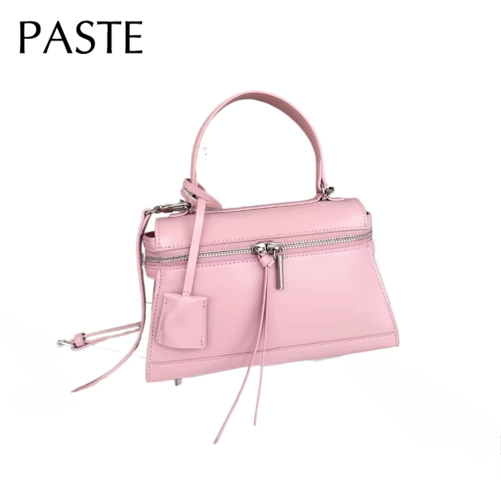 Bolso bandolera rosa con apertura grande para mujer, diseño Original, bolso de hombro femenino de cuero de vaca brillante, pequeño bolso de verano