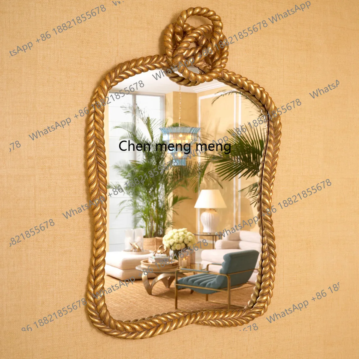 

French retro rope knot pattern art mirror light luxury court style decorative mirror home living room wall