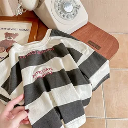 New Autumn Kids baby boys letters striped T-shirts Korean style long sleeve Girls cotton Tops Children clothes