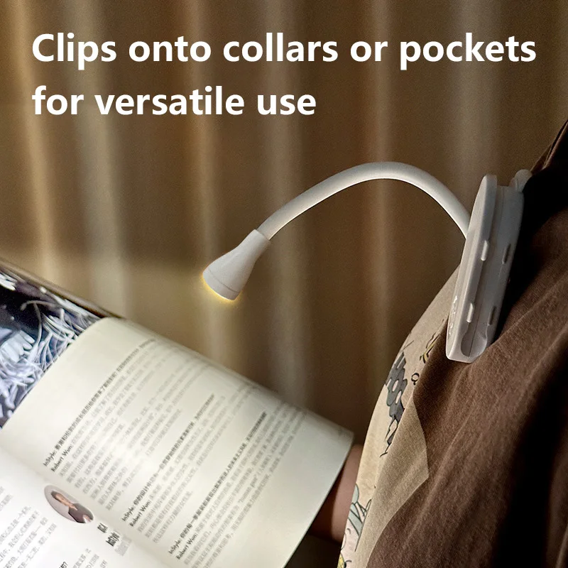 Clip LED Reading Light Portable USB Rechargeable Book Light Clip-on Bed Night Light Stepless Dimmable Eye Protection Desk Lamp
