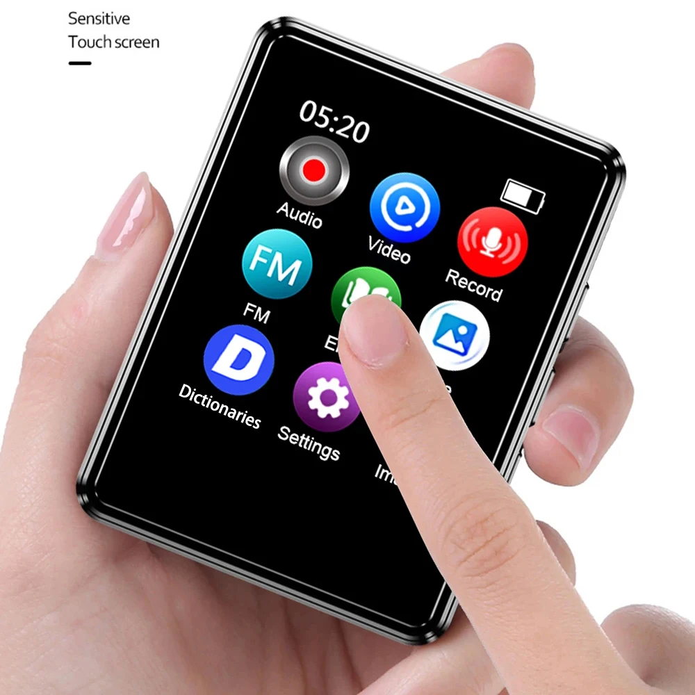 Bluetooth 5.0 MP3 플레이어 내장 스피커 1.8인치 터치스크린 HIFI 스테레오 음악 워크맨 FM 라디오 전자책 녹음 MP3 플레이어