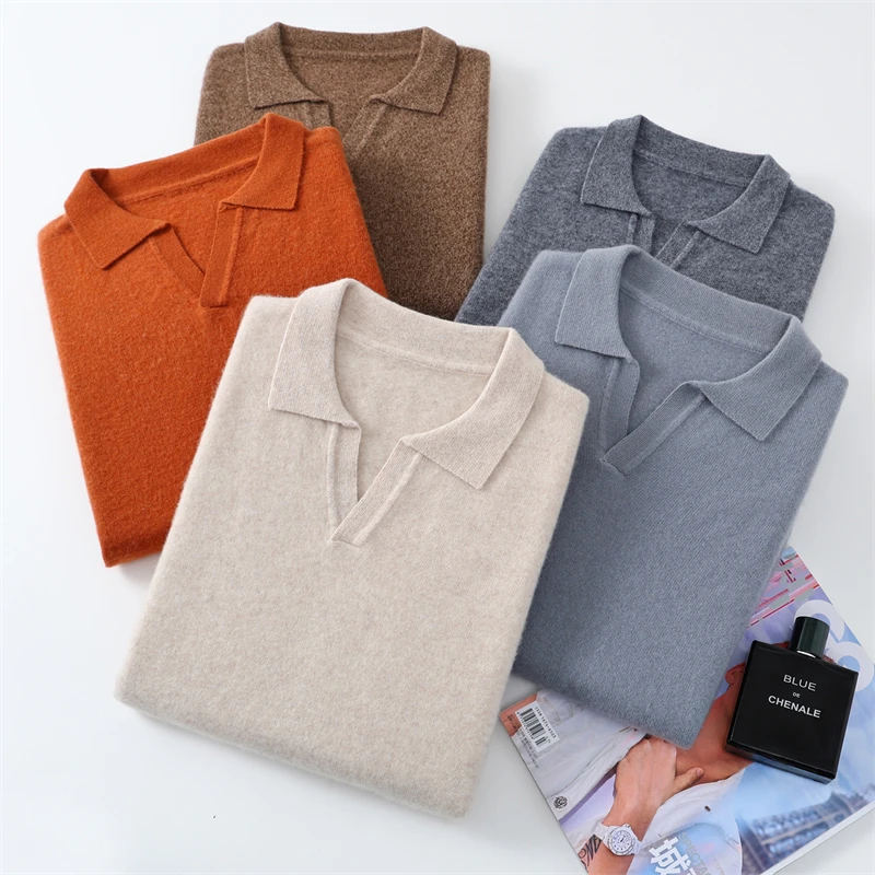 Autumn/Winter Men's 100% Pure Cashmere Pullover Business Casual Solid Knitted Sweater Loose Collar Tops Thick Warm Base Jumper