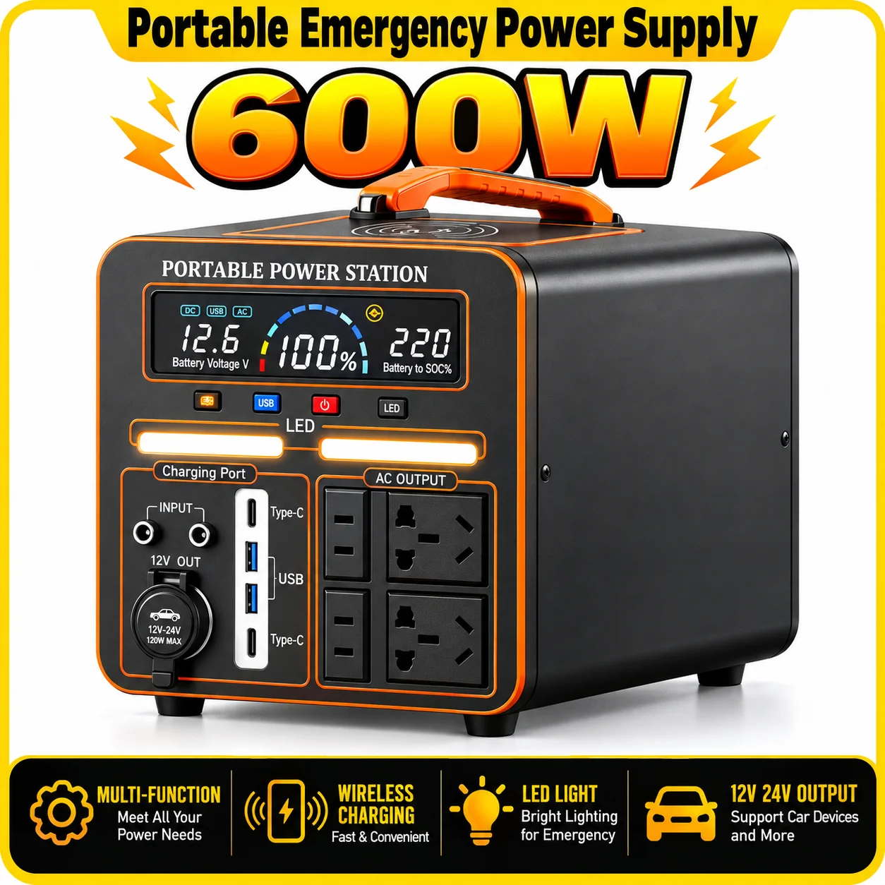 New Energy storage power supply 220V 600W+600Wh LiFePO4 battery EU/US plug for off grid appliances solar energy systems and RVs