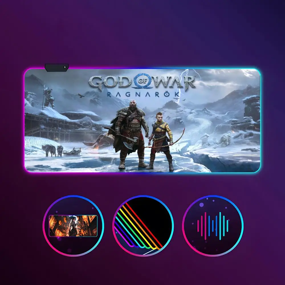 

God Of War Ragnarok Mouse Pad RGB Luminous 900X400mm Large Table Mat Non-slip Extra Large Game Office Mouse Pad
