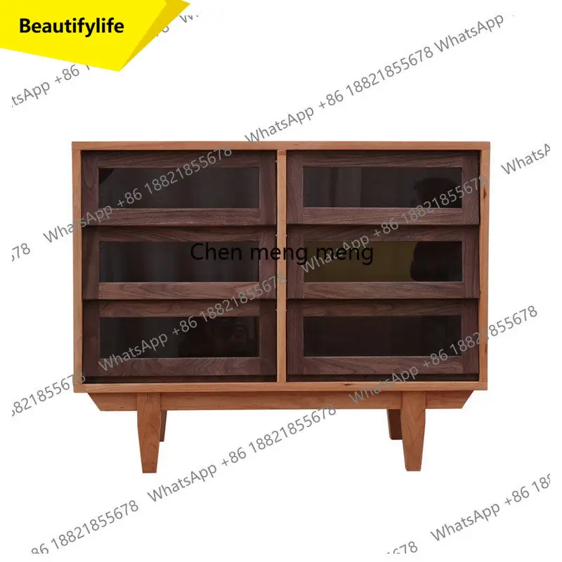 M02 Nordic solid wood dining side cabinet, living room simple locker, glass clamshell wine cabinet