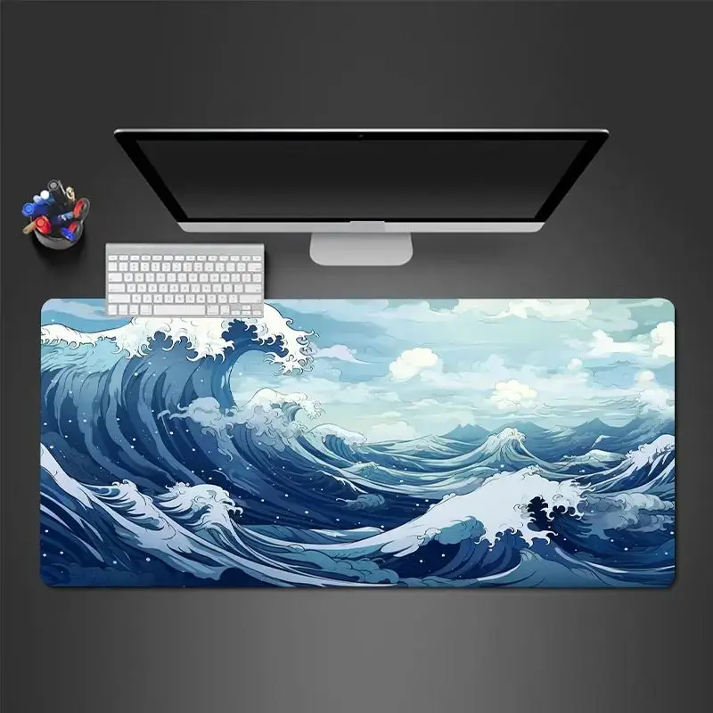 Blue Wave Game Mouse Pad Computer HD Keyboard Pad Mouse Mat Desk Pad Natural Rubber Non-slip Office MousePad Game Table Matching