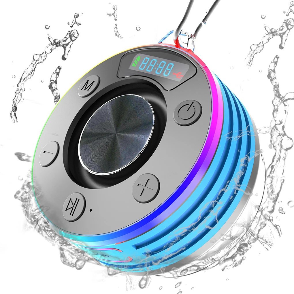 Portable Bluetooth Speaker 360° HD Sound IPX7 Waterproof Stereo Subwoofer FM Radio with Suction Cup for Bathroom Party Outdoor