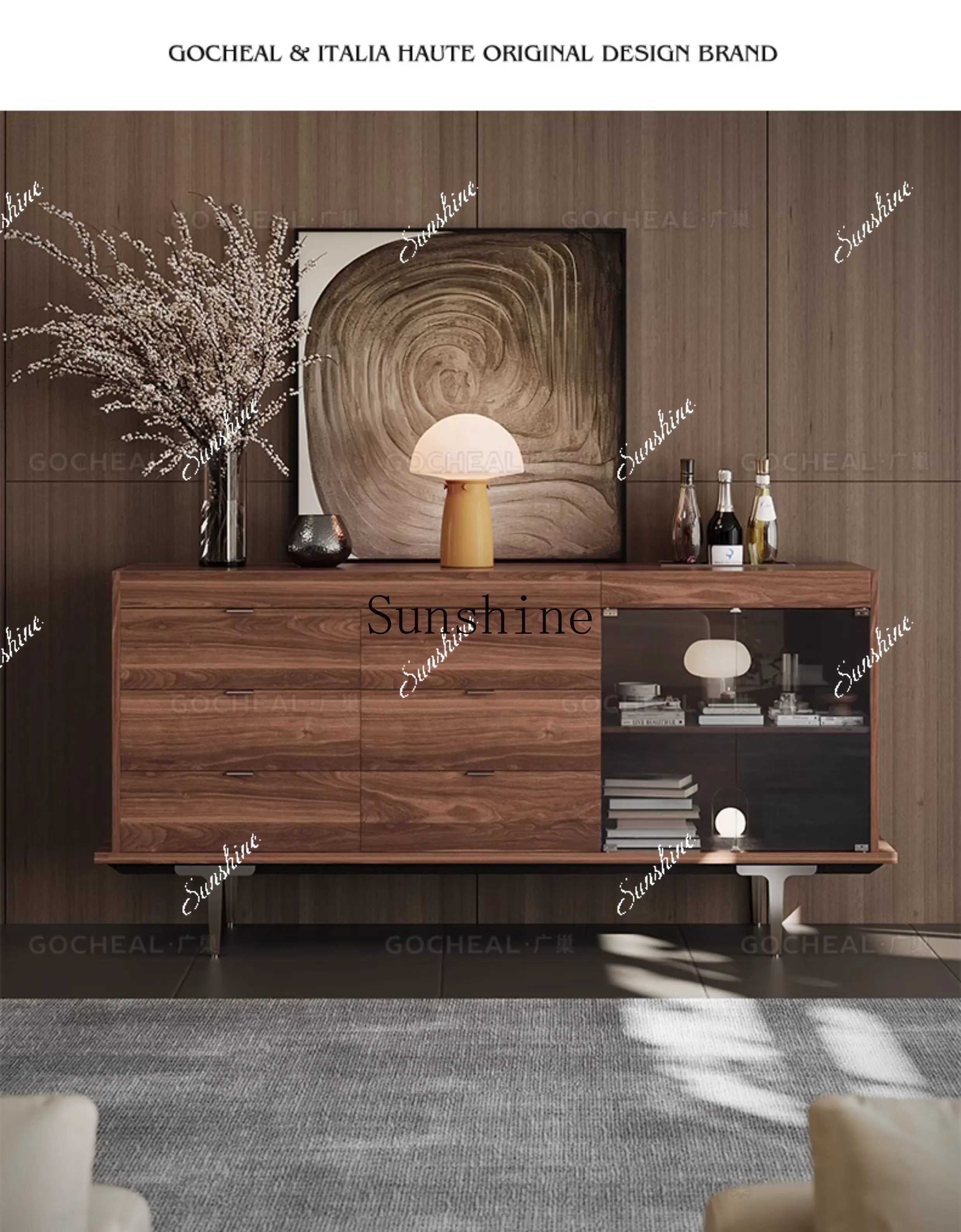 

Dining side Italian minimalist wine and water cabinet living room storage modern light luxury wall integrated storageP