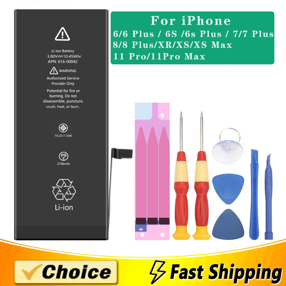 For iPhone 6 6s 7 8 Plus X XR XS Max 11 Pro Max High Capacity Replacement Batteries for iphone6 Lithium Battery