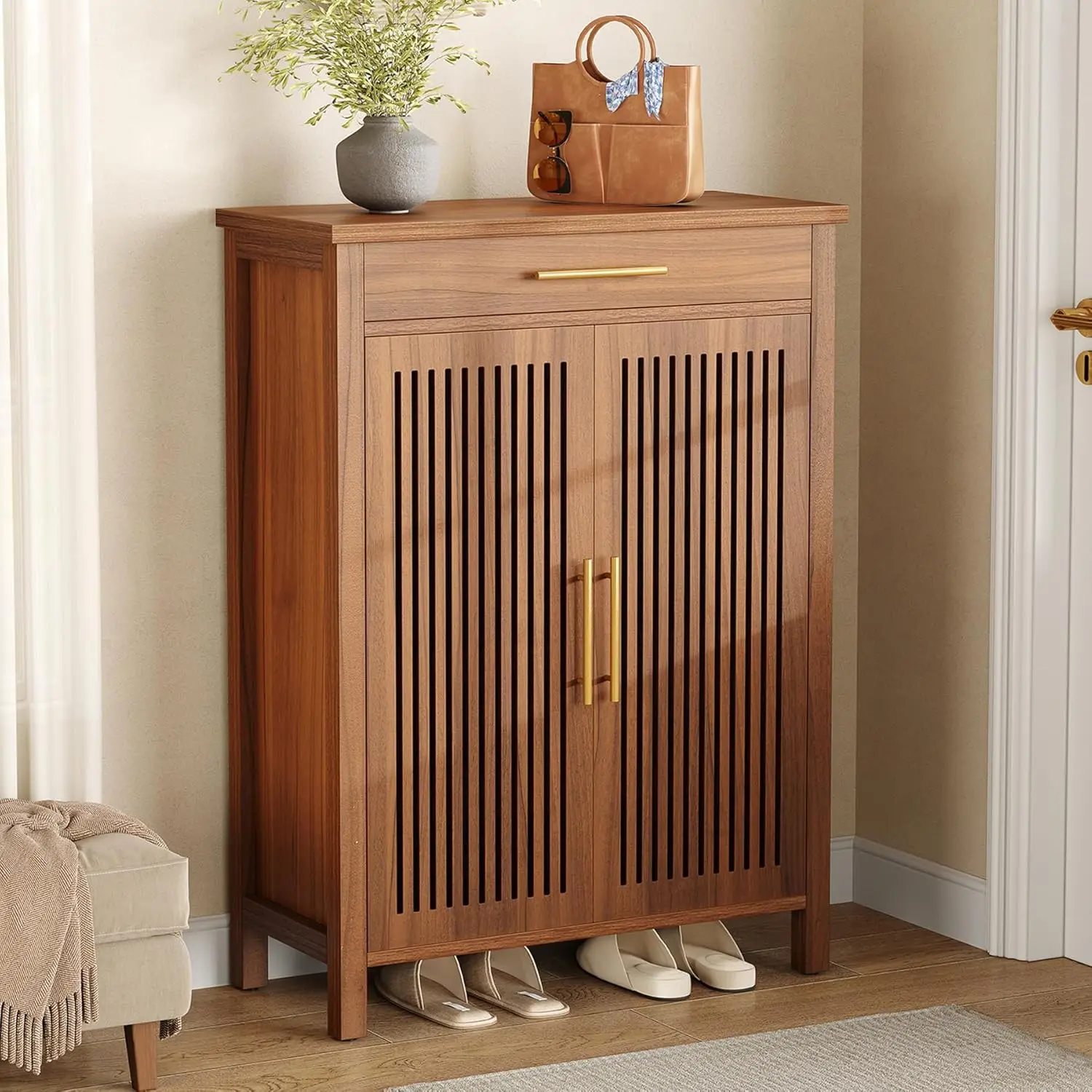 

6-ярусный деревянный шкаф для обуви с выдвижным ящиком, узкий отдельно стоящий органайзер для хранения в прихожей, коридоре, спальне