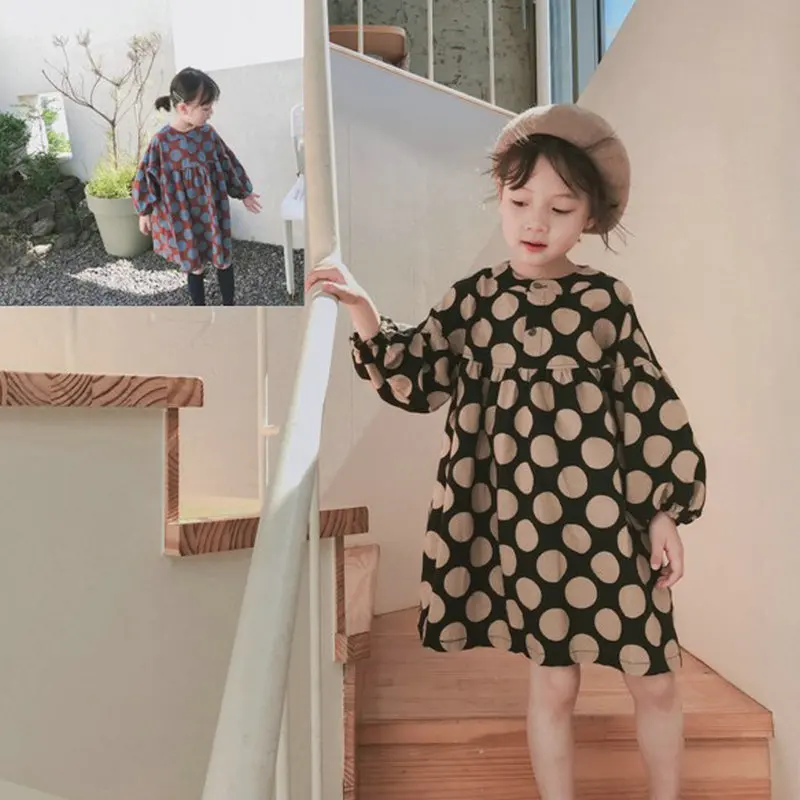 Girls' Korean Style Polka Dot Dress Princess Dress25Autumn New Fashion Foreign Trade Children's Clothing Wholesale2-7Years Old