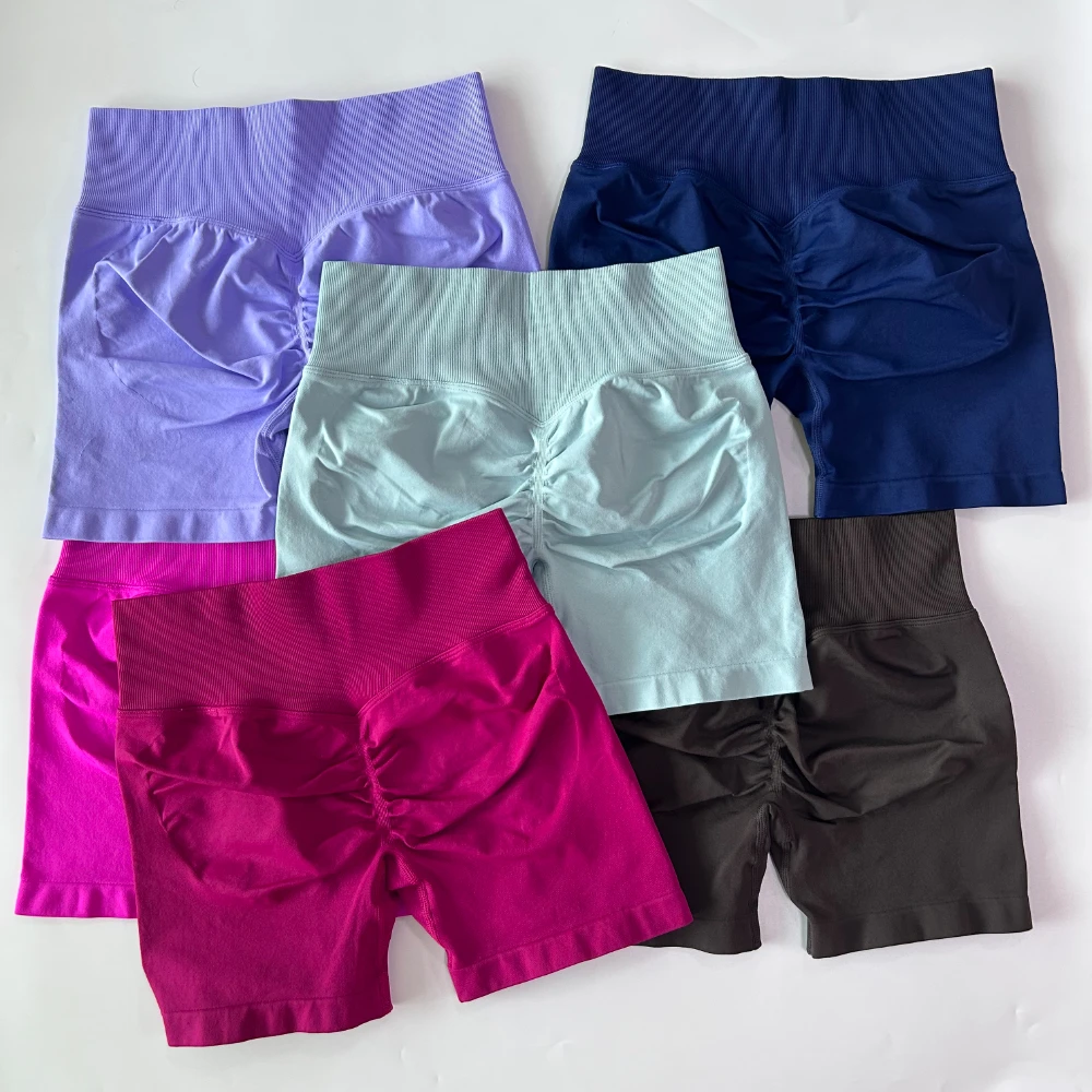 2-teiliges Gym-Set für Damen, nahtloses, rückenfreies Top mit Trägern, High-Waist-Yoga-Shorts, Fitnessanzug, Sportbekleidung, Workout-Set – Detail 10