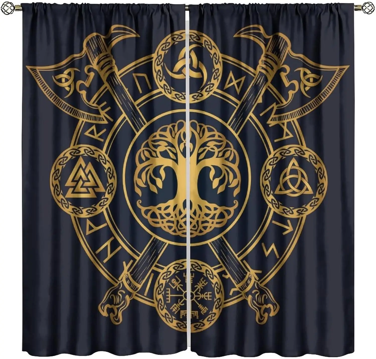 Mystic Occult Window Curtains 2pcs Dark Blue Pagan Witchy Tree of Life Magic Drapes Wizard Astrology Curtain Pair for Bedroom De
