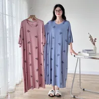 150kg Plus Size Summer Lazy Short Sleeve Long  T-Shirt Dress Korean Oversized Loose Nightgown Maternity Sleepwear Home Clothes
