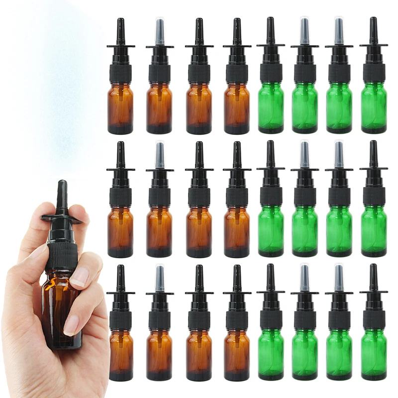 6pack 10ml Amber Nasal Spray Bottle Glass with Fine Nose Mist Sprayer Press Spray Head Empty Bottles Refillable Glass Atomizer