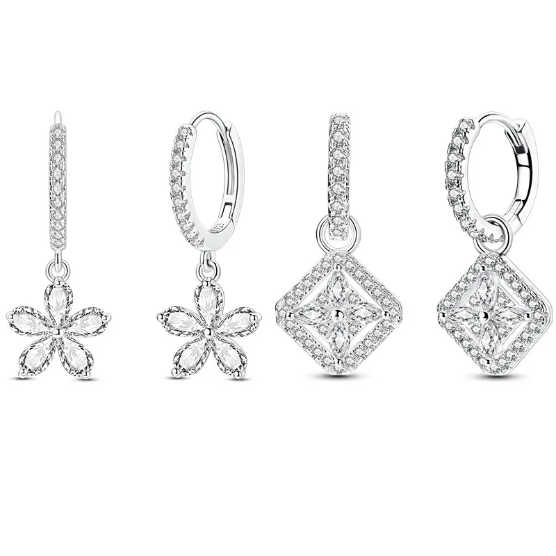 925 Sterling Silber Funkelnde Fünfblättrige Blumen-Zirkon-Ohrringe für Damen Brillante Hochzeits-Verlobungs-Stern-Ohrringe Schmuckgeschenk