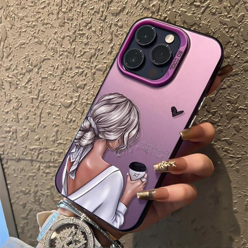 Capa de telefone material imd café feminino urbano para iphone 16 pro max 15 14 plus 13 12 11 xs xr 7 8 16e se2 capa traseira à prova de choque