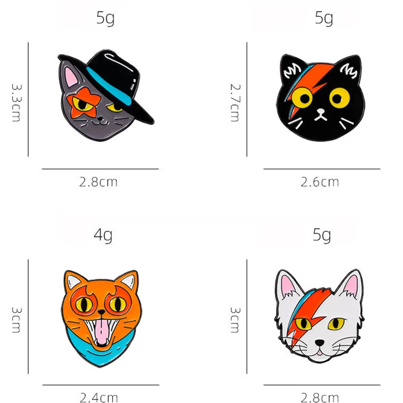 Funny Cat Cartoon Brooch Pentacle Gentleman Hat Scar Tie Tongue Cat Villain Animal Cat Badge Punk Clothes Lapel Pin Jewelry Gift