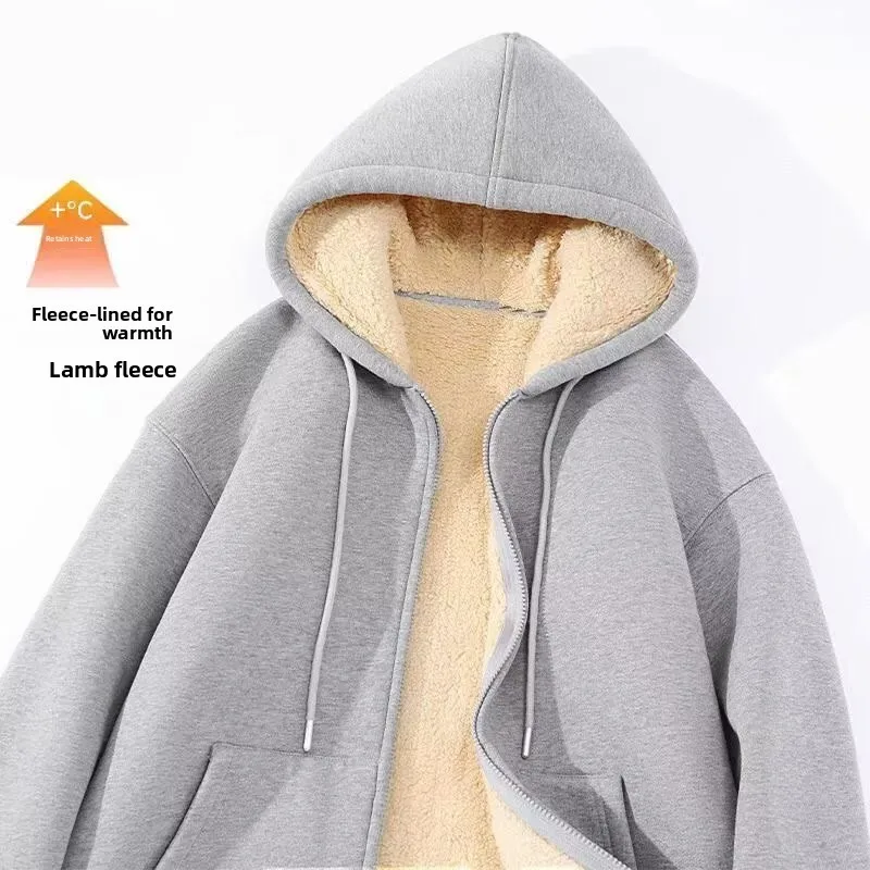 

Thiened Lamb бархатная толстовка с капюшоном мужская износостойкая рабочая кардиган на строительной площадке пальто на молнии повседневная свободная посадка