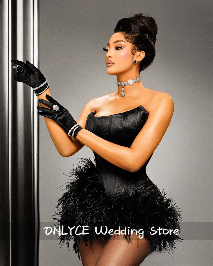 Sexy Black Short Prom Dress Luxury Blackgirls 2024 Corset Feathers Elegant Birthday Party Dresses Vestidos Homecoming Customized