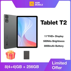 [Estreno mundial] Tableta AGM T2 Pantalla FHD+ IPS de 11” Batería de 8000 mAh 8(4+4) GB de RAM + 256 GB de almacenamiento Procesador MTK Helio G1