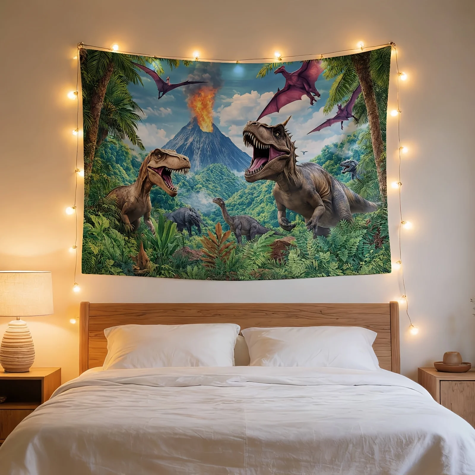 Huge Jurassic Dinosaur Tapestry Wall Hanging Prehistoric Jungle Safari Theme Art Bedroom Decor Giant Dino Mural Illustration