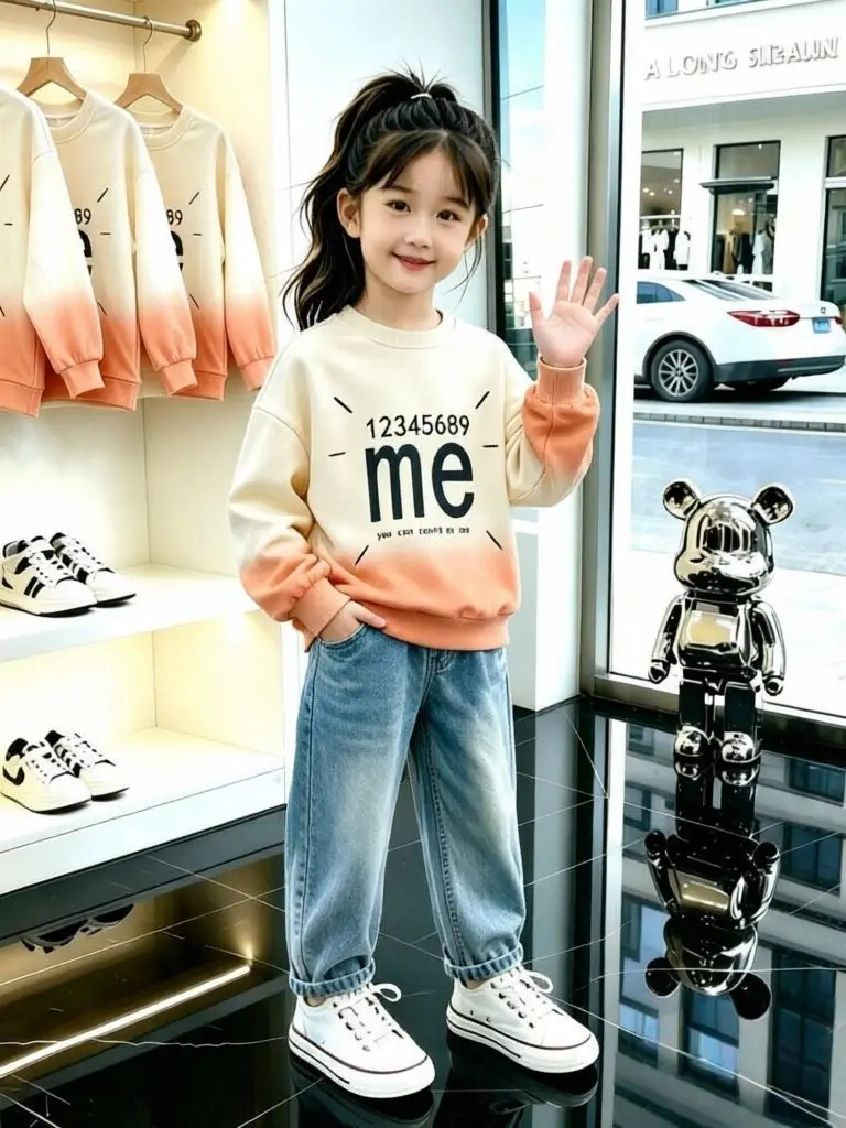 Girls Gradient Color Hoodie Letter Print Versatile Base Shirt Autumn Fashionable Bottoming Top Loose Fit Comfortable Material