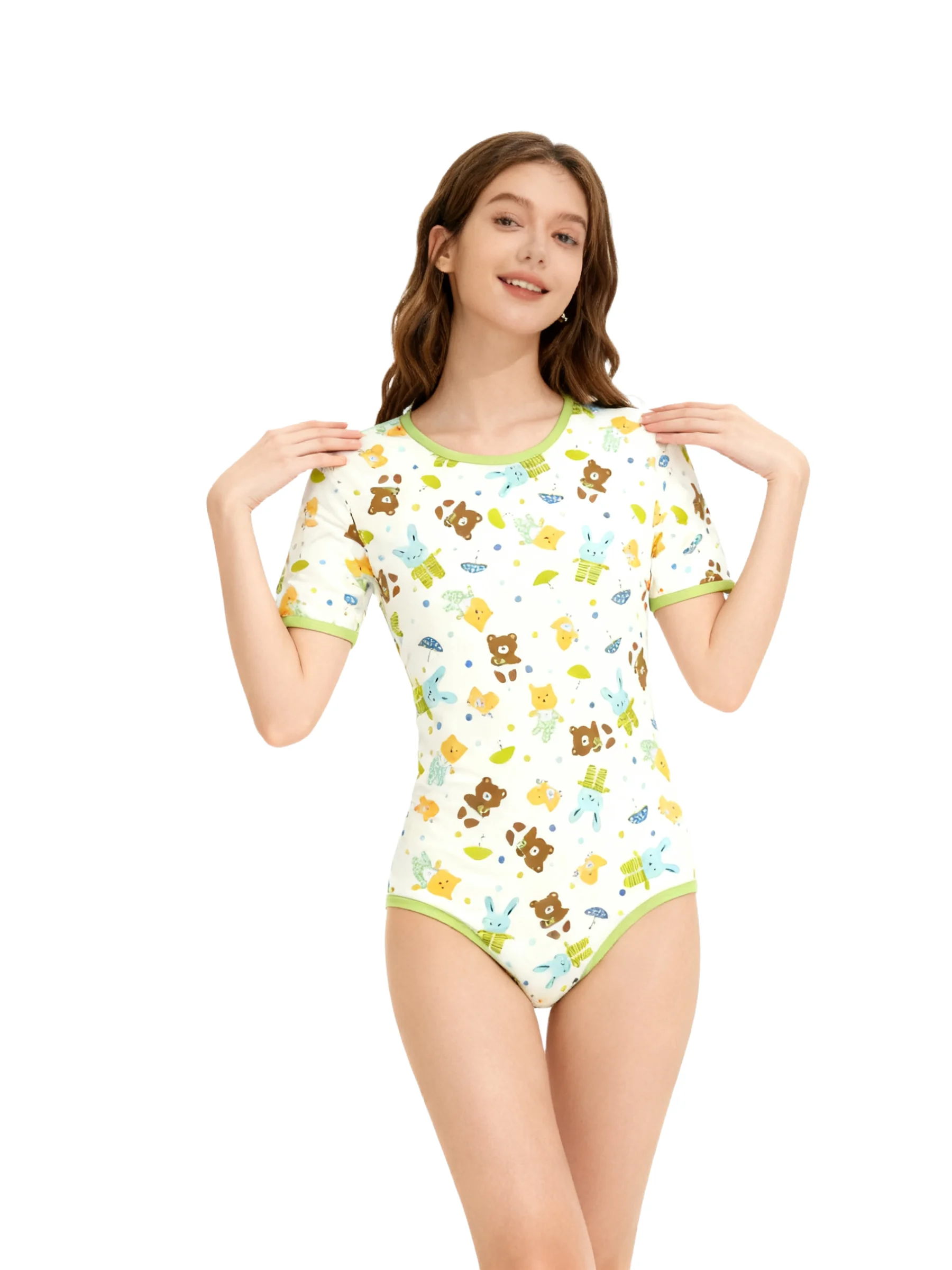 素敵なクマのプリントのボディスーツ/大人用カバーオール/abdl 服